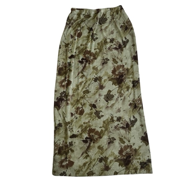 Y2K Maurices Olive Green Floral Abstract Maxi Skirt Size Medium Made in USA - Picture 1 of 9